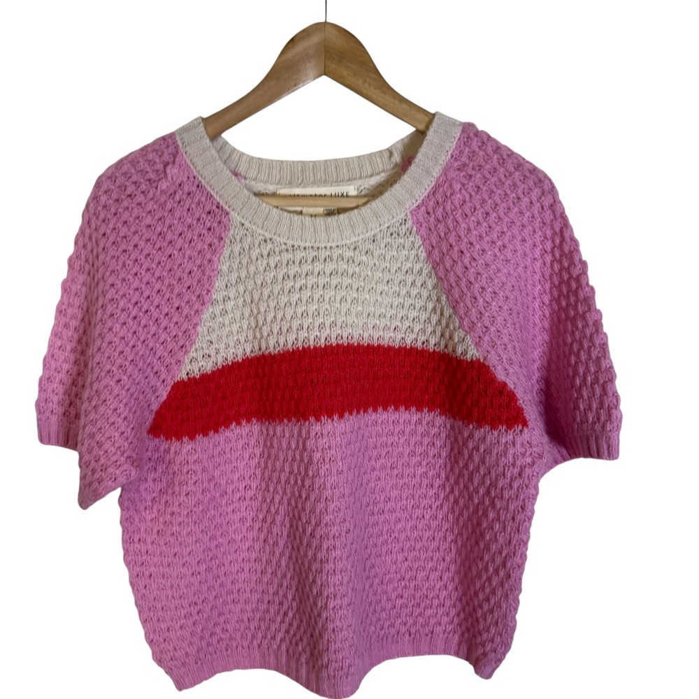 Saltwater Luxe Sweater Womens Medium Pink Colorblock Short Sleeve Raglan Top